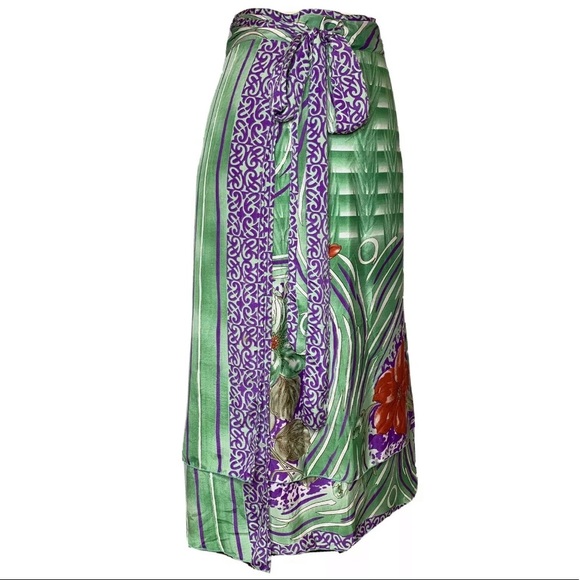 KARIZA Designs Wrap Skirt Green Purple OSFM NWT - Picture 2 of 8